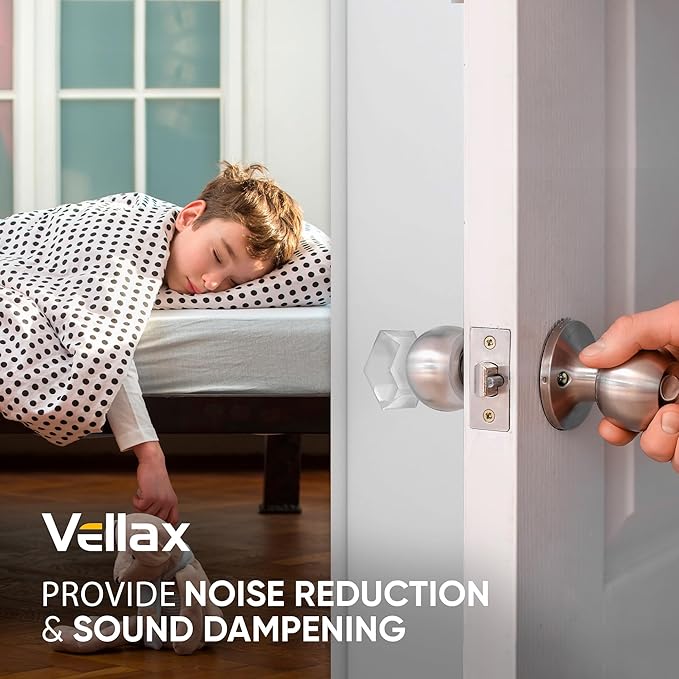Large 2" Door Knob Wall Protectors – 4 Clear Self-Adhesive Silicone Bumper Pads in Modern Hex Shape – Noise Dampening Wall & Furniture Guards by VELLAX