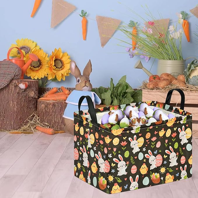 MAIZMZ Easter Storage Basket Eggs Bunny Flower Gifts Cube Waterproof Storage Bins Organizer,Foldable Closet Shelf Baskets with handles for Women,Nursery Hamper Toys Box,Room Decorations