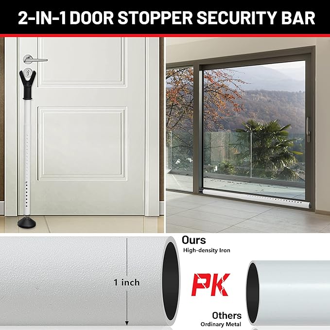 Door Security Bar - Heavy Duty Door Jammer Security Bar - Adjustable Sliding Door Security Bars - Doors Stoppers Security for Patio, Window, Front Door Apartment, Home, Hotel Room