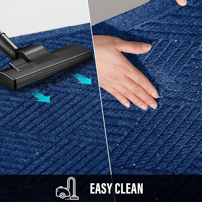 Sturdy Front Door Mat, Absorbent Muddy Dirt Resist Welcome Door Mats Outdoor Indoor, Stain and Fade Resistant, Non-Slip Rubber Backing Low Profile Doormat for Entryway, 47×32, Blue