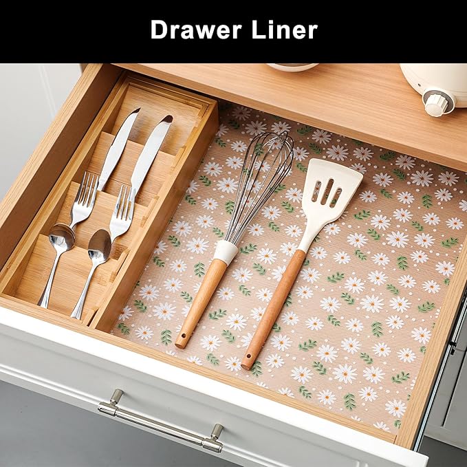 Cooyes Shelf Liner – Premium Non-Adhesive Cabinet & Drawer Liner for Kitchen – Waterproof Shelf Paper with Modern Pattern – Durable EVA Cabinet Mat – Easy to Cut (23.6" W x 118" L)