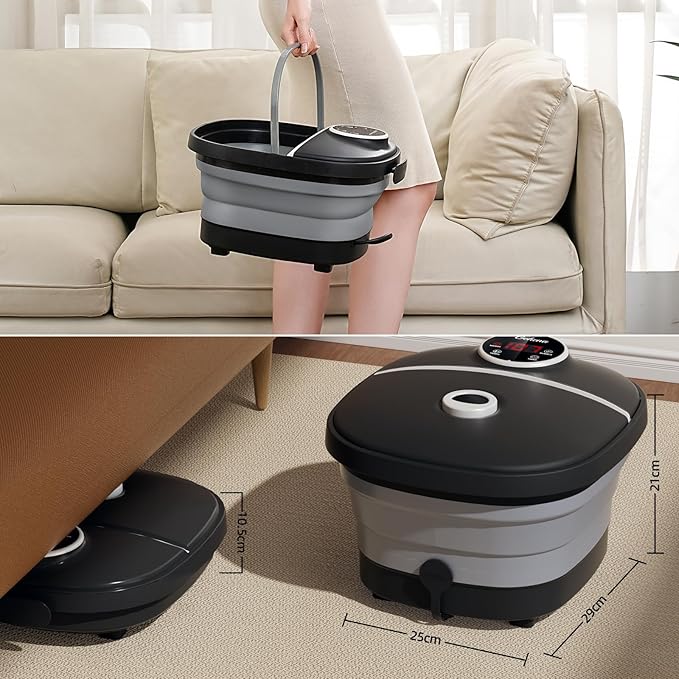 Collapsible Foot Spa Bath with Heat,Foot Massager with Two Side Supports,Leakage Protector,Temperature Control,Bubbles,Red Light,Timer,Feet Spa Tub,Feet Soaker,Gifts (Black)