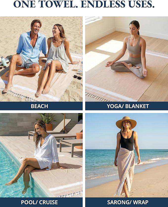 LANE LINEN Beach Towels for Women, Large Beach Towels Oversized, Pre-Washed, No-Shrink Sand Free, Quick Dry, Lightweight Travel Towel,Soft Beach Bath Towel, 39"x71" - Beige