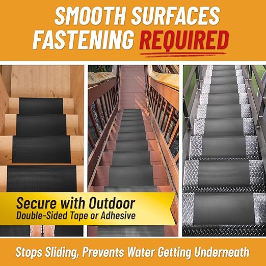 Ottomanson Outdoor Bullnose Stair Treads – Dots Heavy-Duty Non Slip Stair Mats – Strong Grip for Concrete, Brick & Textured Steps – Requires Fastening on Wooden & RV Steps, Pack of 5