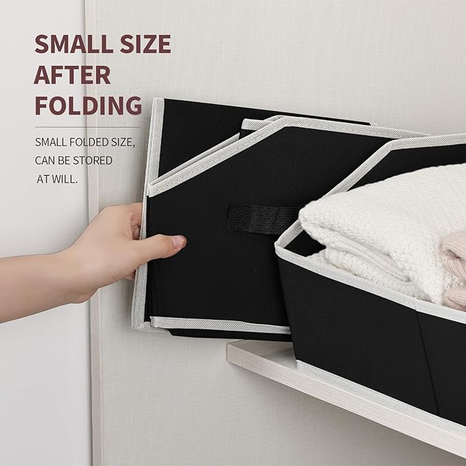 Trapezoid Closet Shelf Organizer - Large Baskets for Organizing, Fabric Storage Cubes for Shelves, Storag Organizers Bins for Clothes, Blankets, 3 Pack, Black