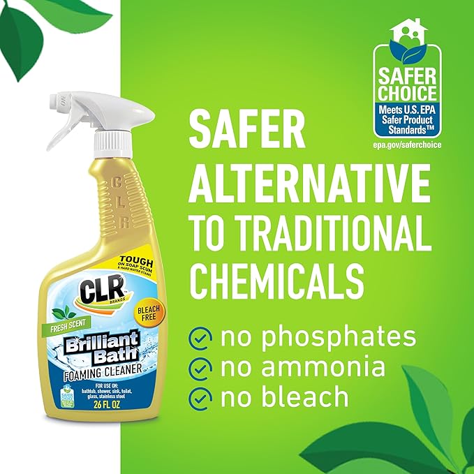 CLR Brilliant Bath Foaming Bathroom Cleaner Spray - For Use On Toilet, Bath, Shower, Sink, Glass, Stainless Steel - Fresh Scent, 26 Fl Ounce Bottle (Pack of 4)