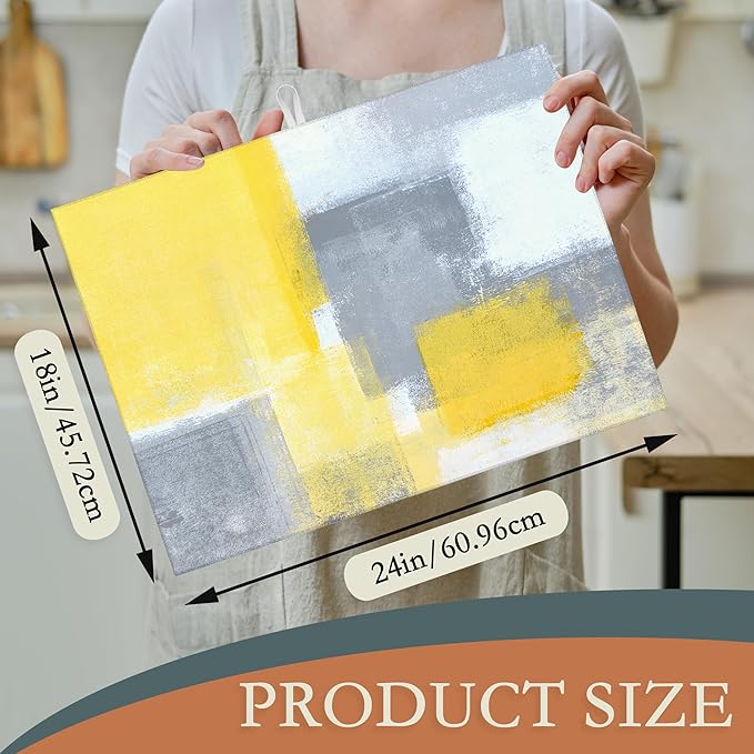 UIUPRO Grey Yellow Dish Drying Mats 18x24 Inch, Abstract Art Dish Pad Drying Rack Mat for Kitchen Counter Ultra Absorbent Microfiber Dishware Coffee Maker Bar Countertop Decor