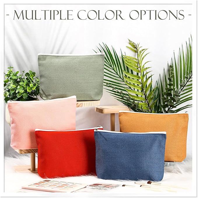 Reginary 10 Pcs Valentine's Canvas Makeup Bags Bulk for Women, Travel Toiletry Cosmetics Bags, Blank DIY Pencil Pouch, Gift for Valentine's Day, St. Patrick's Day, Wedding, Bridal Shower, Coworker (Morandi Color)