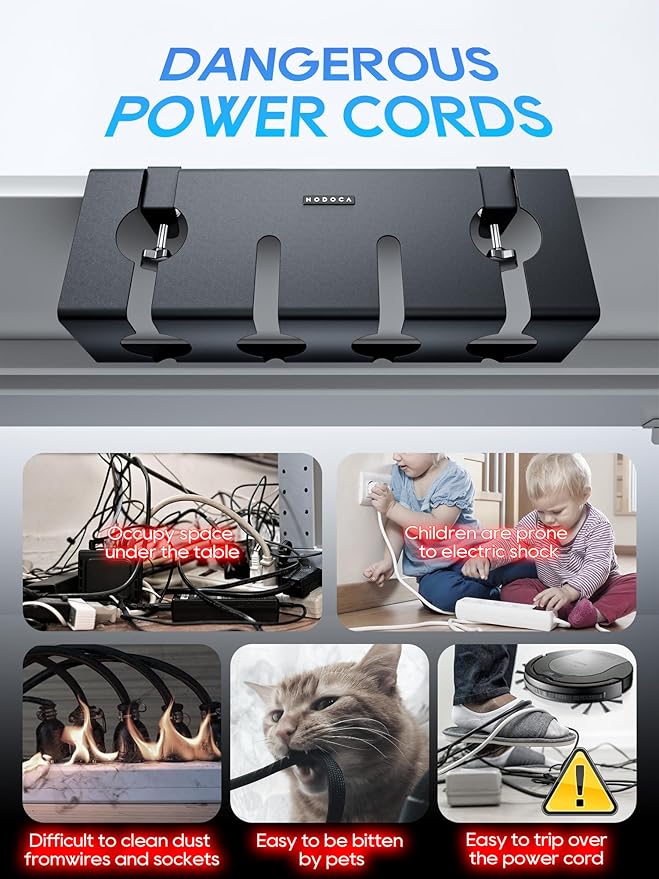 NODOCA No Drill Under Desk Cable Management Tray, 17'' Wire Management, Punch-Free Clamp-On, Metal Cable Tray, Wire Organizer Under Desk, Under Desk Basket for Office and Home, Black (2 Packs)