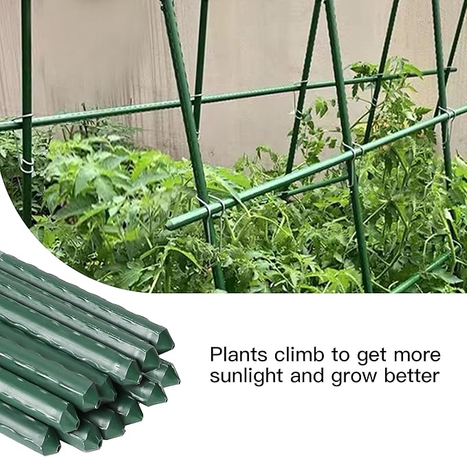 Garden Stakes 7ft, Metal Plant Stakes 7 Feet 25 Pack for Gardening and Farm, 84" Plastic Coated Plant Support for Tomato, Cucumber, Bean, Flower, Potted and More Climbing Plants