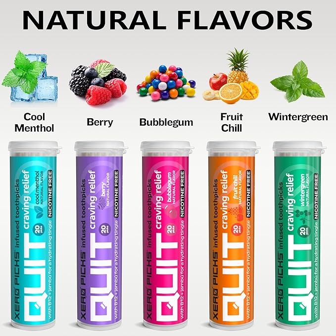 Xero Picks Infused Flavored Toothpicks to Help Quit Smoking - Nicotine Free (Variety Pack, 20 Count (Pack of 5)) Non-GMO Kosher Vegan