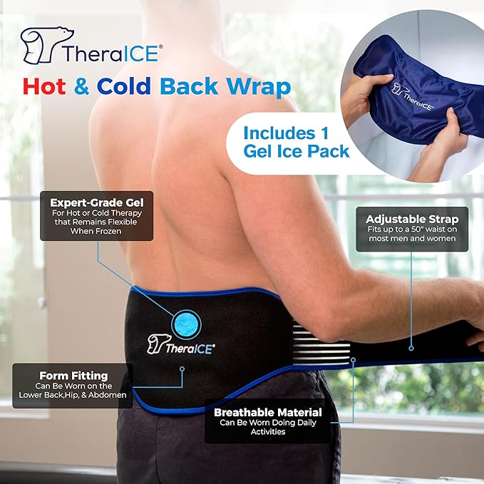 TheraICE Ice Pack for Back Pain Relief | Reusable Lower Back Wrap for Hot or Cold Therapy | Relief for Lower Lumbar, Sciatic Nerve, Herniated or Degenerative Disc, Coccyx, Tailbone Pain 2 Pack