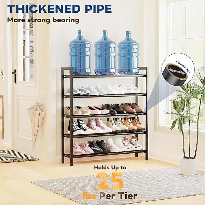 Mavivegue Expandable Shoe Rack, 5-Tier Shoe Organizer for Closet, Adjustable Shoe Rack for Front Door Entrance, Entryway