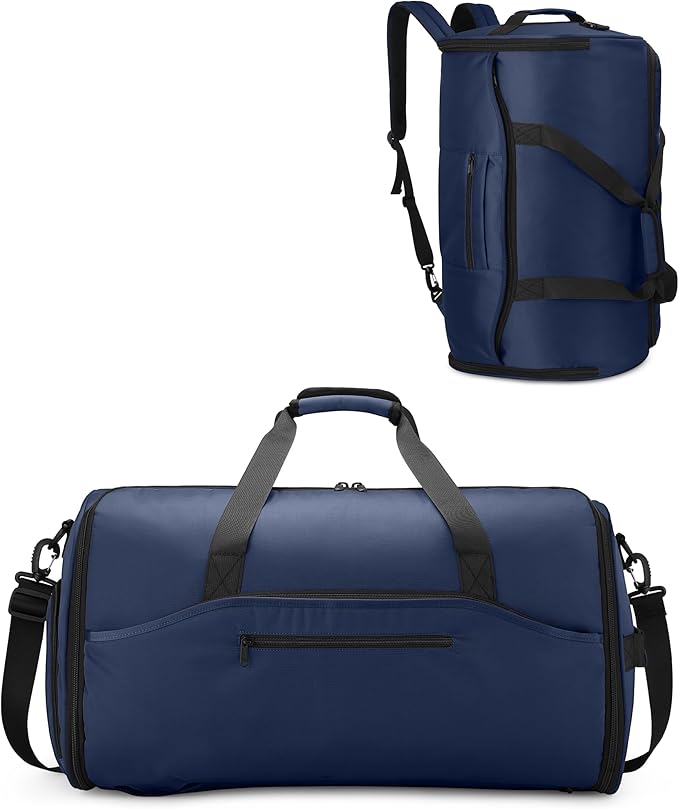 NPBAG Convertible Garment Duffle Bags for Travel - Carry on Garment Bag, Suit Bag for Men & Women, 3 in 1 Foldable Travel Duffle Backpack with Shoulder Strap (Blue)
