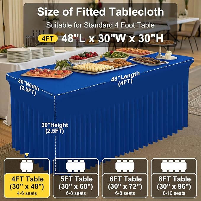Smiry Spandex Tablecloth 2 Pack, Elastic Fitted Stretch Tablecloth for 4FT Rectangle Tables, Waterproof Washable Table Cover Skirt for Outdoor, Wedding, Banquet & Parties (Blue, 48Lx30Wx30H Inch)