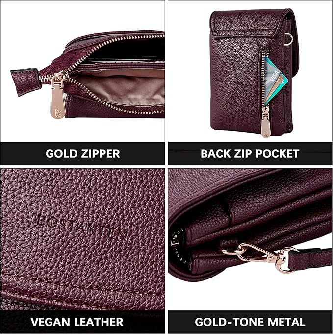 BOSTANTEN Vegan Leather Small Crossbody Bags for Women Designer Cell Phone Bag Wallet Purses Adjustable Strap
