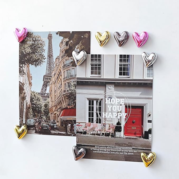 12PCS Gold Fridge Magnets Cute Heart Magnet for Refrigerator Small Black Pink Gradient Colorful Decorative Magnetic for Home Kitchen Office Whiteboard