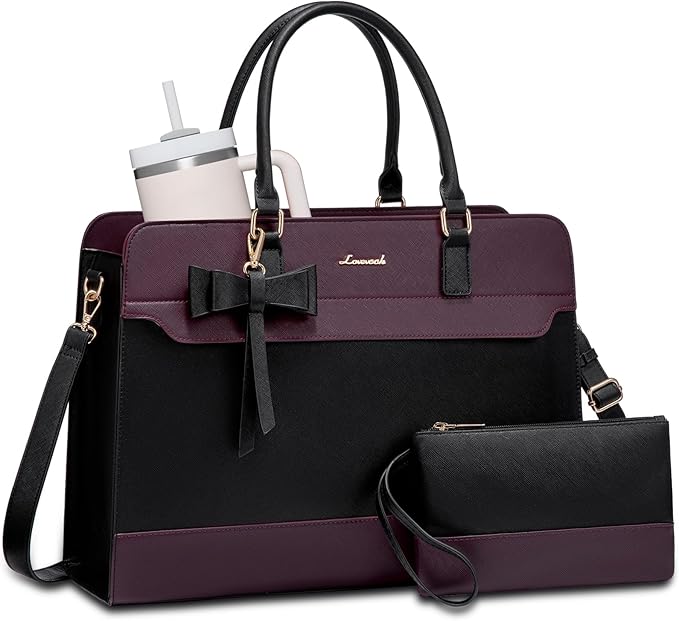 LOVEVOOK Laptop Tote Bag for Women, Leather Work Bag, Waterproof Business Teacher Bag, Large Computer Handbag Purse Briefcase, Office Gifts for Women