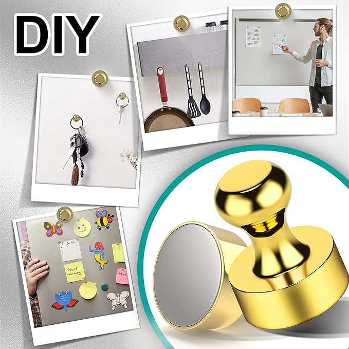 Metallic Magnets, Refrigerator Magnets, 48 Pack Gold Magnetic Push Pins, Strong Fridge Magnets, Multi-use Whiteboard Magnets Perfect for Kitchen Office Classroom