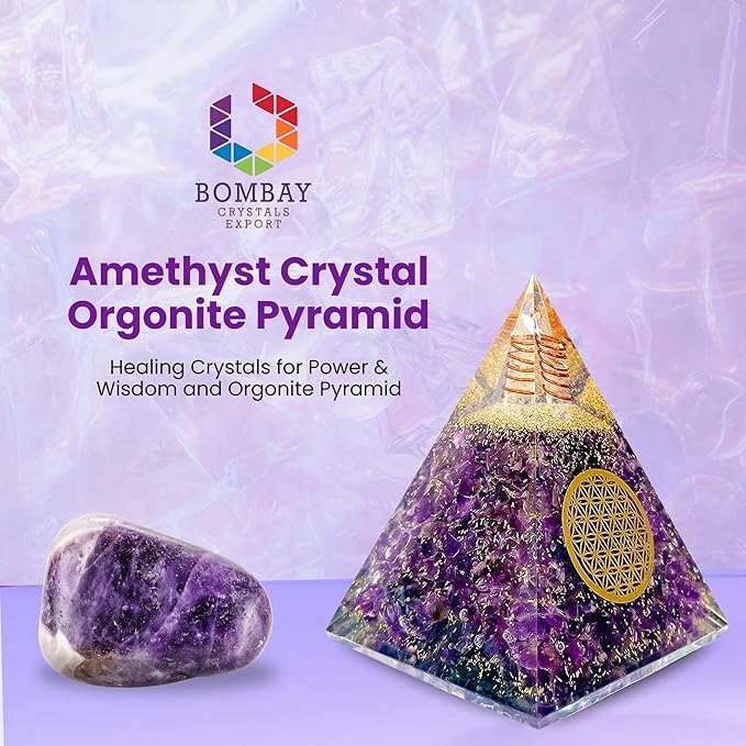 Orgone Pyramid of Success, Amethyst Orgonite Pyramid, Reiki Energy Generator for Healing, Meditation, and Positive Energy