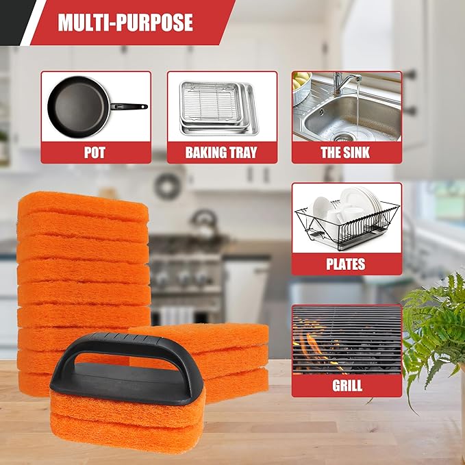 Griddle Cleaning Kit for Blackstone, 18 Pieces Flat Top Grill Cleaning Kit with Durable Scraper, Grill Brush, Cleaning Brick and Scouring Pads, Griddle Accessories Set for Easy Restoration