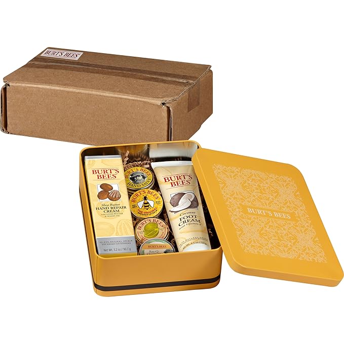 Burt's Bees Gifts Ideas - Classics Set, 6 Products in Giftable Tin – Cuticle Cream, Hand Salve, Lip Balm, Res-Q Ointment, Hand Repair and Foot Cream