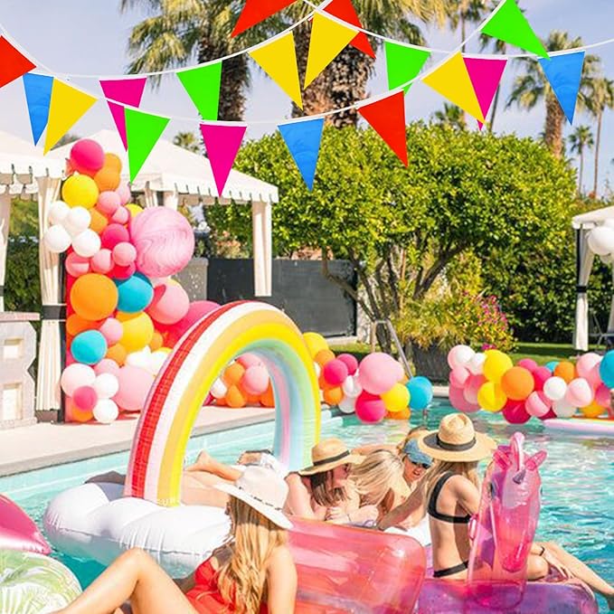BEISHIDA 200ft 120pcs Colorful Pennant Banner Flags, Reusable Multicolor Bunting String Triangle Flags, Kids Birthday, Garland for Grand Opening, New Year Celebration Supplies, Indoor and Outdoor Events