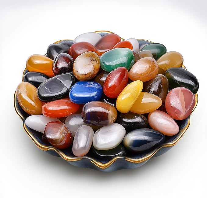 Polished Stone Set Colorful Agate Crystals, 0.8" Handpicked Tumbled Gemstones Rocks, Pebbles for Reiki, Chakra, Healing, Home Decor