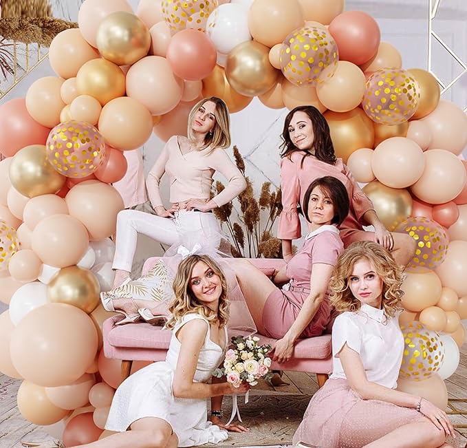 Ouddy Party Blush Balloons Arch Garland Kit, Different Sizes 12 10 5Inch Peach Rose Gold Pastel Orange Metallic Confetti Balloon for Bridal Baby Shower Wedding Birthday Party Decoration