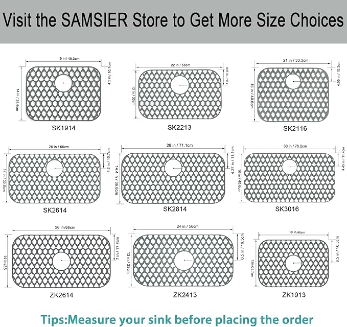 Sink Protectors for Kitchen Sink, Kitchen Sink Accessory - Silicone Mats Grid for Stainless Steel Strainer Bottom of Farmhouse Porcelain sinks (19”x14”, Rear Drain)