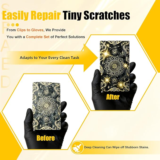 Card Care Clean Kit,17-in-1 Card Cleaning and Polishing Restoration Kit, Trading Card Cleaning Box with Cleaning Spray and Balck Nitrile Gloves, Suitable for Surface Card Care&Flatten Edges, 7.2″