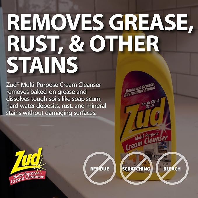 Zud Cream Cleanser (2-Pack) - Ultimate Bathroom Cleaner/Bleach-Free Formula for Shiny Surfaces/Removes Rust, Hard Water Stains, & Grime/Best for Countertops, Bathrooms, Marble, and More (530019)