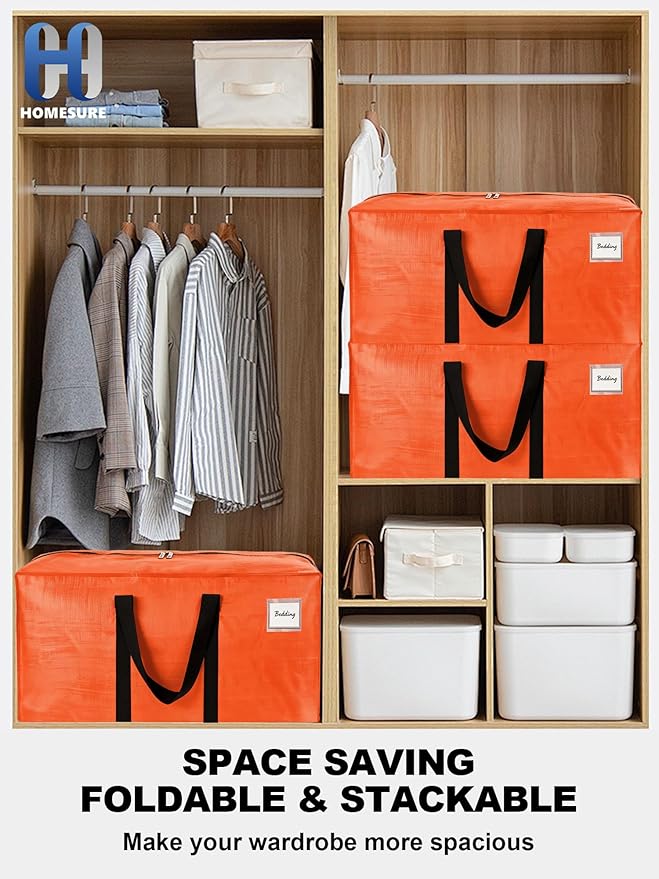 HOMESURE Supports 200lbs Heavy Duty Moving Bags - Strong Zipper & Wrap-Around Handles - Water-Resistant Storage Totes, Durable Alternative to Moving Boxes - 12 Pack - Orange