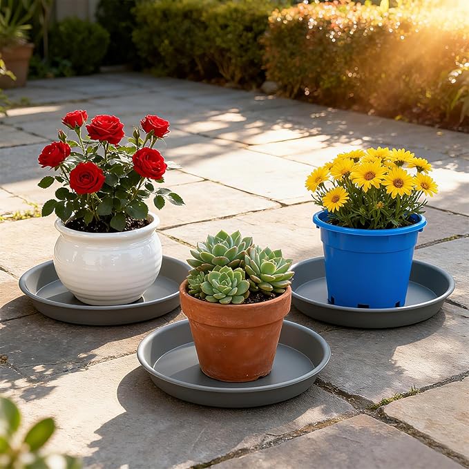 TITE Plant Saucer Heavy Large Planter Durable Thicker Plastic Plant Trays for Indoors and Outdoor,Plant Saucer Drip Trays (Grey, 10 inch)
