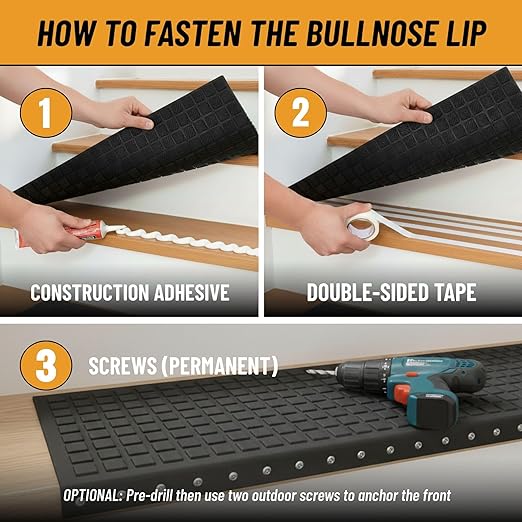 Ottomanson Outdoor Bullnose Stair Treads – Dots Heavy-Duty Non Slip Stair Mats – Strong Grip for Concrete, Brick & Textured Steps – Requires Fastening on Wooden & RV Steps, Pack of 5