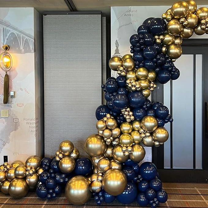 Navy Blue and Gold Balloons Arch Garland Kit, 120PCS Blue and Gold with 18/12/5 Inch Different Sizes for Anniversary Wedding New Year Graduation Baby Shower Wedding Birthday Party Decorations