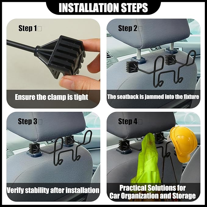 Hard Hat Holder for Truck Seat (1-Pack) - Heavy Duty Car Seat Hook Organizer for Construction, Safety Vest & Caps | Fits Trucks/SUVs/Cars