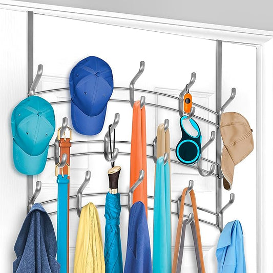 LYNK PROFESSIONAL® HOME™ Over the Door Hooks - 28 Hook – Over the Door Coat Rack - Over the Door Hanger - Hanging Towels or Clothes - Bathroom, Bedroom, Laundry Room - Lifetime Ltd. Warranty, Platinum
