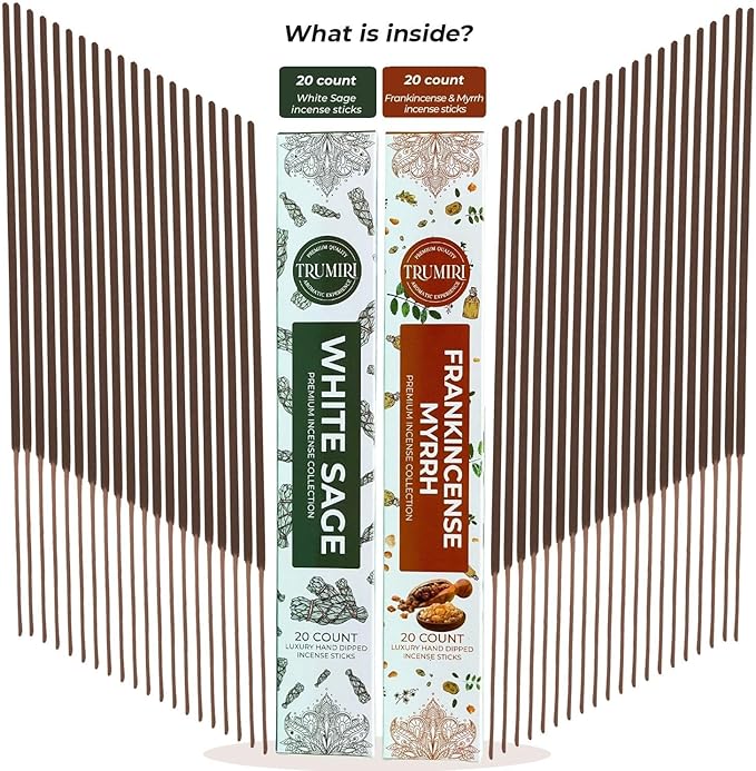 TRUMIRI Trumiri Incense Sticks - Combo Pack of 40 Insence-Sticks - 20 White Sage + 20 Frankincense Myrrh - Insenses - Insents - Incents - Inscense - Incence - Incienso - All Natural Incense Sticks