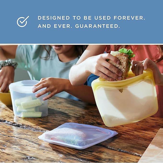 Stasher Silicone Reusable Storage Bags, Pocket 2-Pack, Reusable Snack Bags, Microwave, Dishwasher, Oven Safe, Sous Vide, Eco Friendly, Food Storage Bags, Clear & Deep Ocean