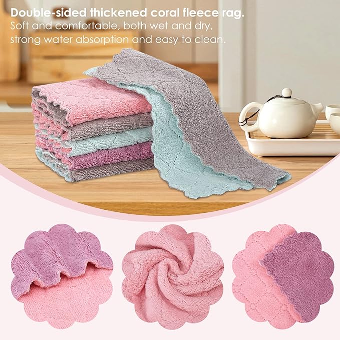 Rachan 11Pack Kitchen Dish Cloths, Reusable Dish Towels, Nonstick Oil Washable Fast Drying, Super Absorbent Coral Velvet Cleaning Cloths for Mom from Daughter Son(Green-grey10 x 6")