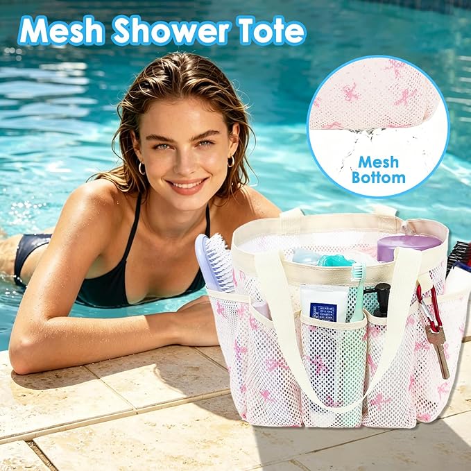 Fammart Mesh Shower Caddy Portable for College Dorm Room Essentials, 8-Pocket Large Shower Basket Tote Bag with 2 Handles for Toiletry, Bathroom, Beach, Camp, Gym