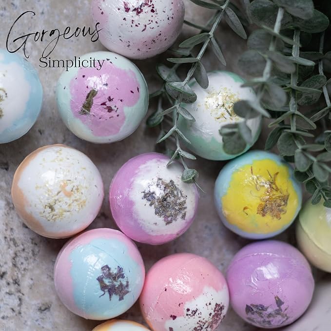 EvolutionUSA Inspire Bath Bombs for Women, 12 Gorgerous Flower Bath Bombs Topped with Dried Flowers, Luxurious Mother's Day Gift Set, Brithday Gift, Easter Gift or for Creating Lush Self Care Moment