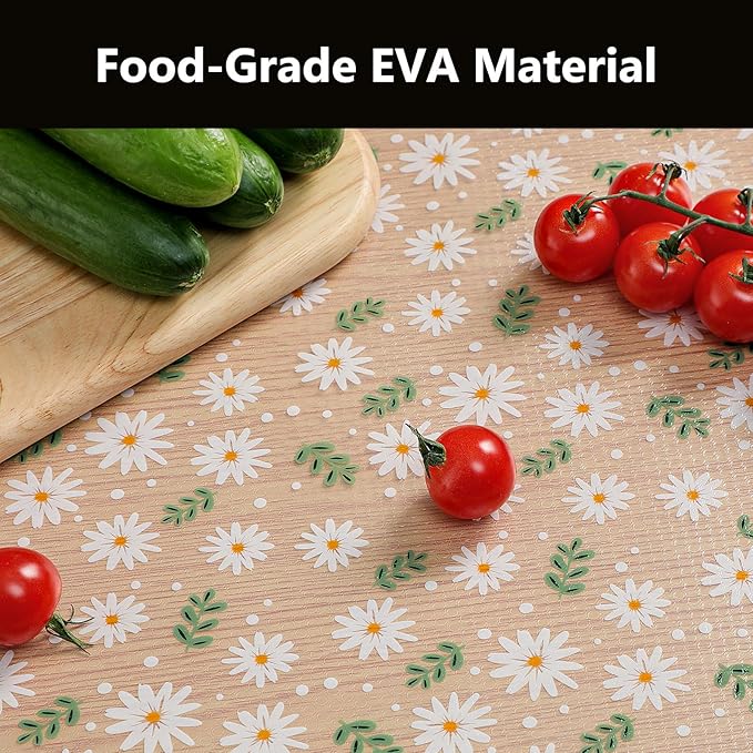 INNOLITES Shelf Liner for Cabinets, Non-Adhesive for Kitchen Drawer Liner, Waterproof Shelf Paper with Floral Pattern, Durable Easy to Clean (Green Daisy, 17.5" x 360")