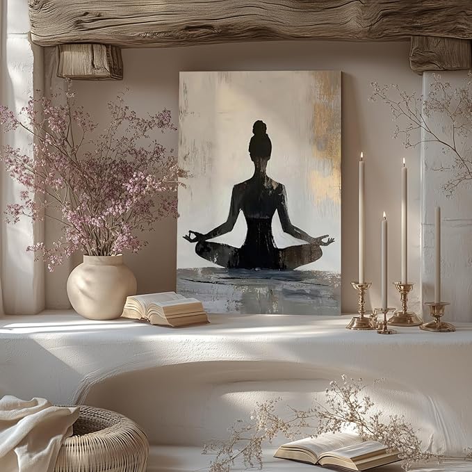 GELDSTEI Framed Zen Wall Art, Modern Yoga Girl Canvas Painting, Tranquil Meditation Wall Decor, Spiritual Aesthetic Picture, Calming Mindfulness Poster Prints for Living Room Spa Yoga Studio 12"x16"