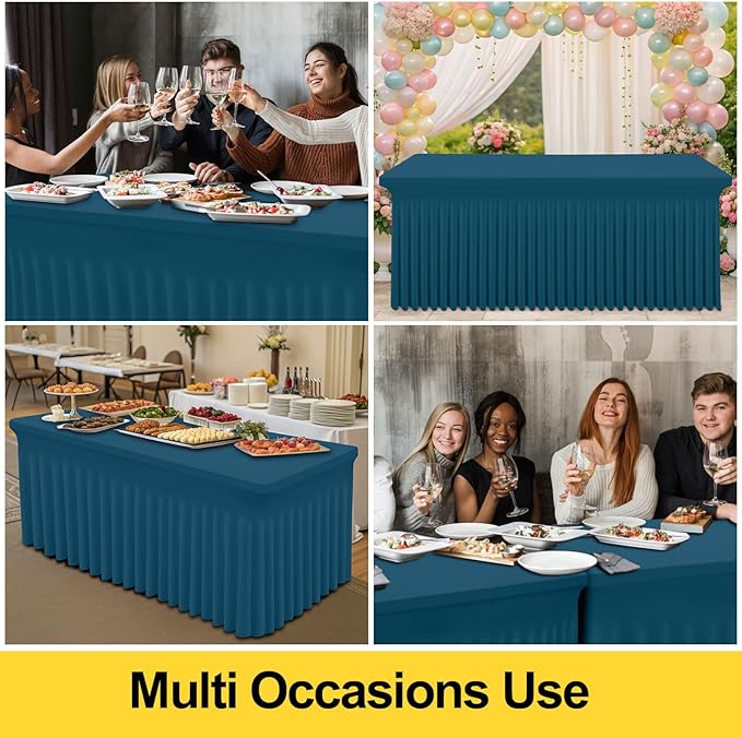 Smiry Spandex Tablecloth, Elastic Fitted Stretch Tablecloth for 8FT Rectangle Tables, Waterproof Washable Table Cover Skirt for Outdoor, Wedding, Banquet & Parties (Peacock Blue, 96Lx30Wx30H Inch)