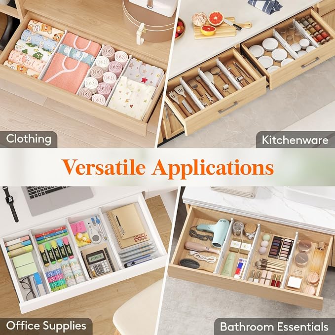 Lifewit 4" High 9 Pack Drawer Dividers, 10.5-16.5" Drawer Divider for Clothes, Adjustable Dresser Drawer Organizers, Plastic Drawers Separators for Clothes, Bedroom, Bathroom, Kitchen, Closet