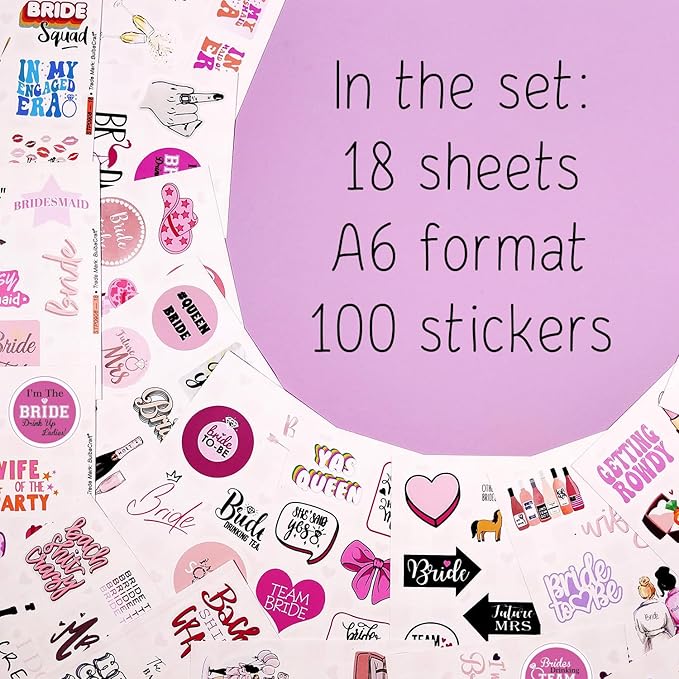BulbaCraft 100Pcs Bachelorette Stickers, Bachelorette Party Stickers for Scrapbook, Laptop, Gifts for Women & Men