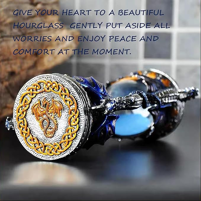 Retro Metal Dragon Hourglass Timer 15 Minutes, Gothic Decorative Statues, Unique Vintage Classic Hourglass, Home Decoration Pieces, Gift Art Collection. Blue (Dragon) Single Six inches