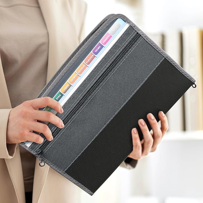 Sooez Accordion File Organizer with Safe Zipper, 8 Pocket Expanding File Folder with Front Pencil Pouch, Portable Monthly Paper Bill Tax Receipt Organizer, School Office Supplies, Light Pink
